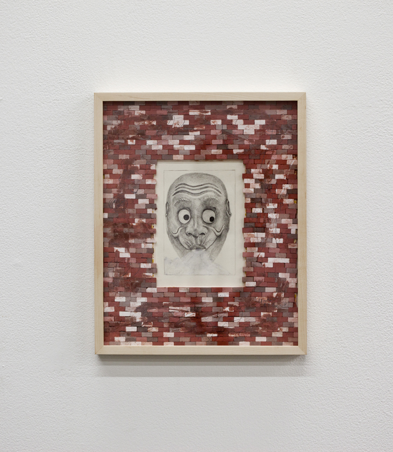 Assaf Shaham, Misting Kyogen, 2019, clay, graphite, wood glue, 38 x 30.5 x 4 cm
