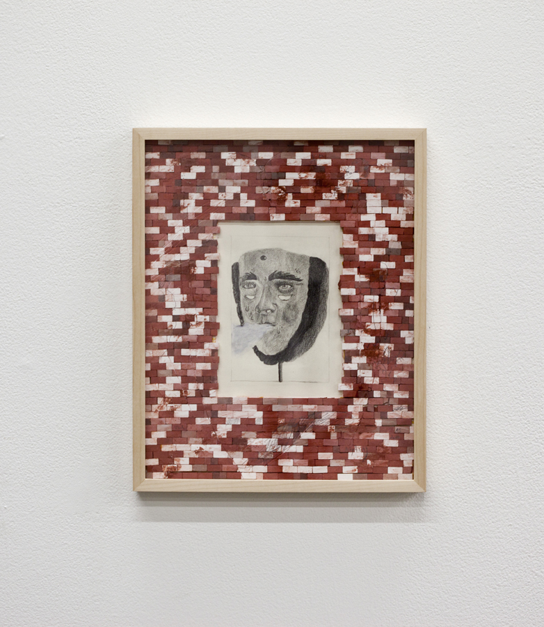 Assaf Shaham, Misting Masque, 2019, clay, graphite, wood glue, 38 x 30.5 x 4 cm