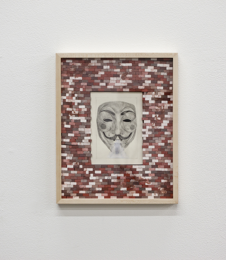 Assaf Shaham, Misting Vendetta, 2019, clay, graphite, wood glue, 38 x 30.5 x 4 cm