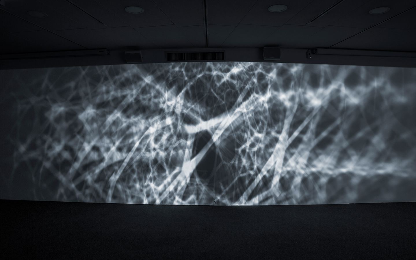 Dor Zlekha Levy, Loops, interactive installation, one-channel video projection with 4 channels audio installation. Installation view, The Museum of Islamic Art Jerusalem