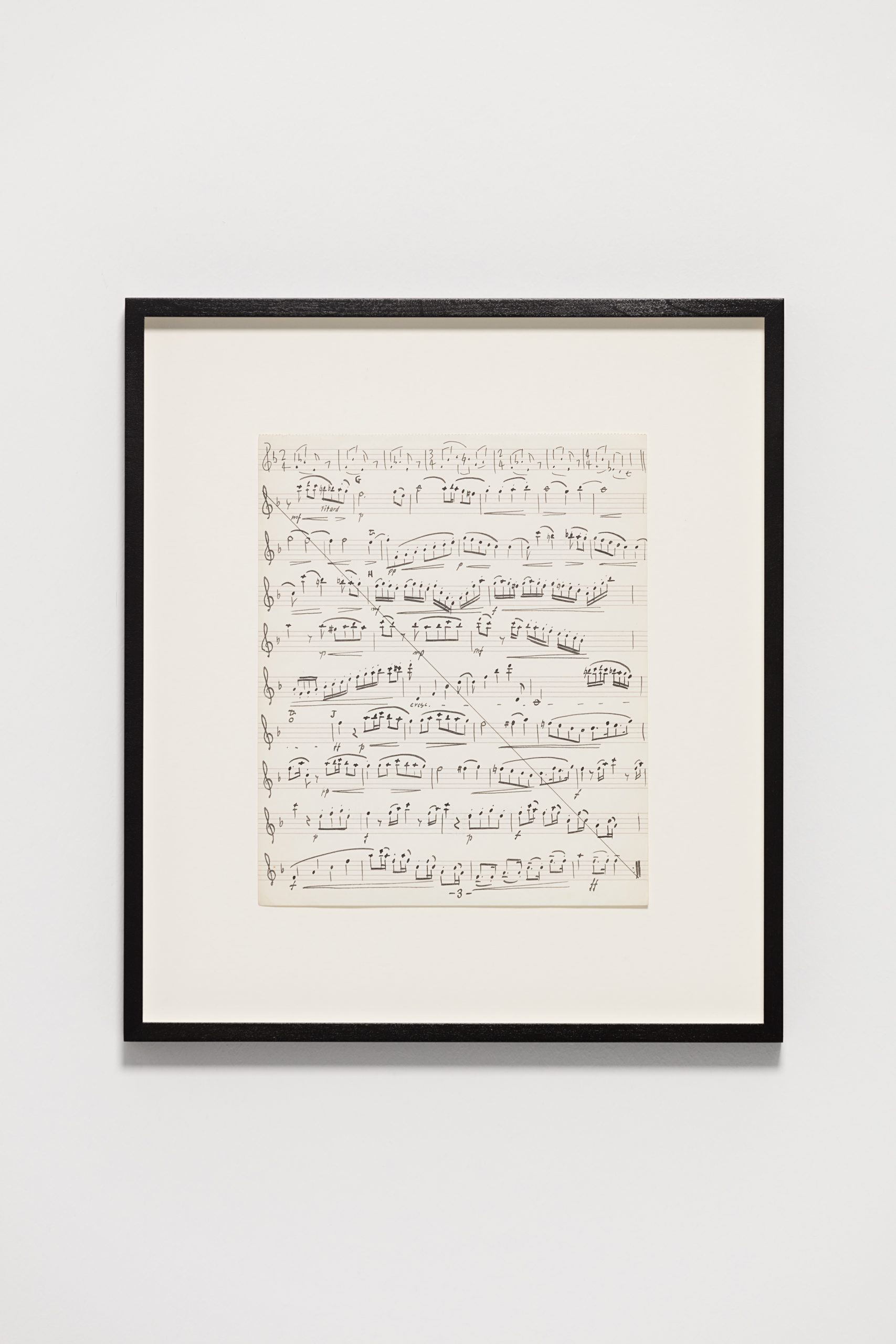 Ari Benjamin Meyers Page 3, 2015 Handwritten score on found paper, 26,2 x 21,5 cm (motif) 41,2 x 36,5 x 2,8 cm (framed)
