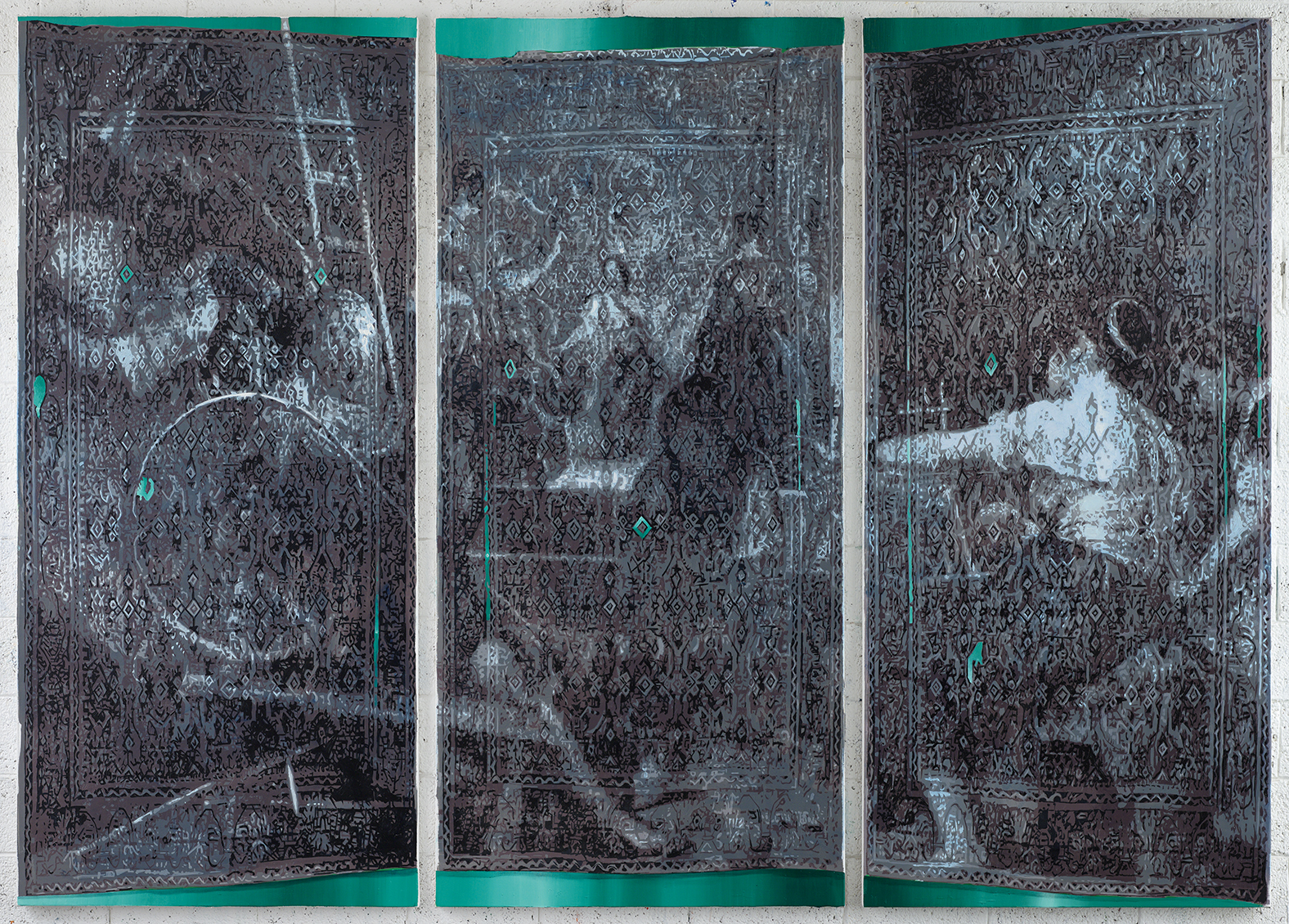 Oren Eliav, Loom, 2018, triptych, oil on canvas, 3 panels, 240 x 110 cm each