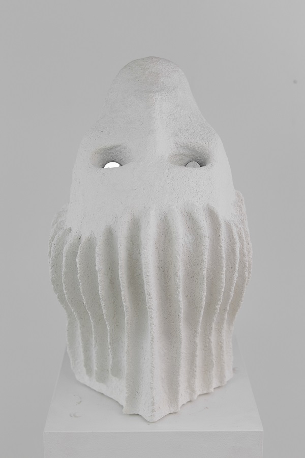 Tommy Hartung, White Devil #7, 2016, celluclay, varnish, and marbles, 44.5 x 25.4 x 22.9 cm
