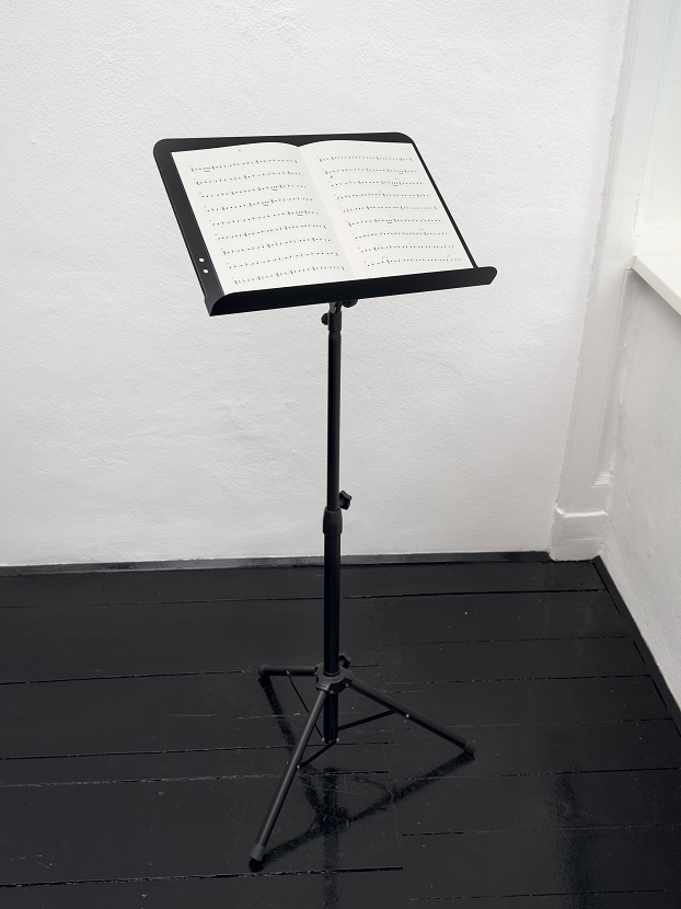 Ari Benjamin Meyers, The Lightning and its Flash (Solo for Conductor), 2011, digital print on natural paper, thread bound, music stand, 22 pages, 32 x 45 cm