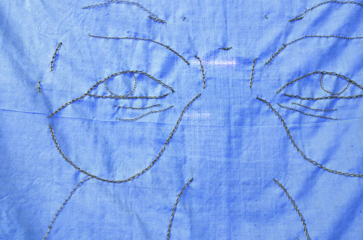 יLight Blue Tallit (blameless), silver embroidery on tallit, 200X120 cm, 2015