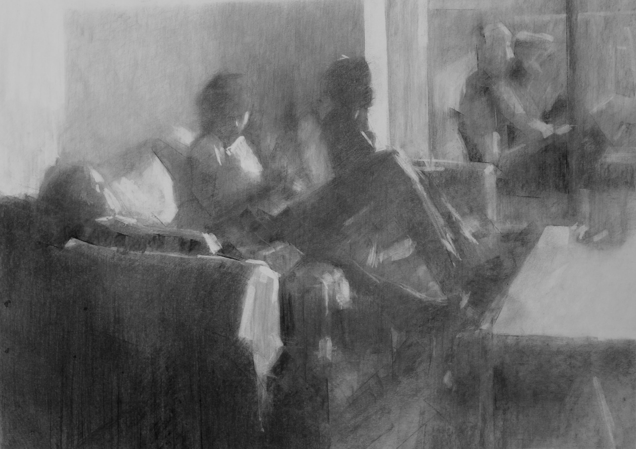 Tigist Yoseph Ron, Afternoon, 2022, Charcoal on paper, 52 x 38 cm
