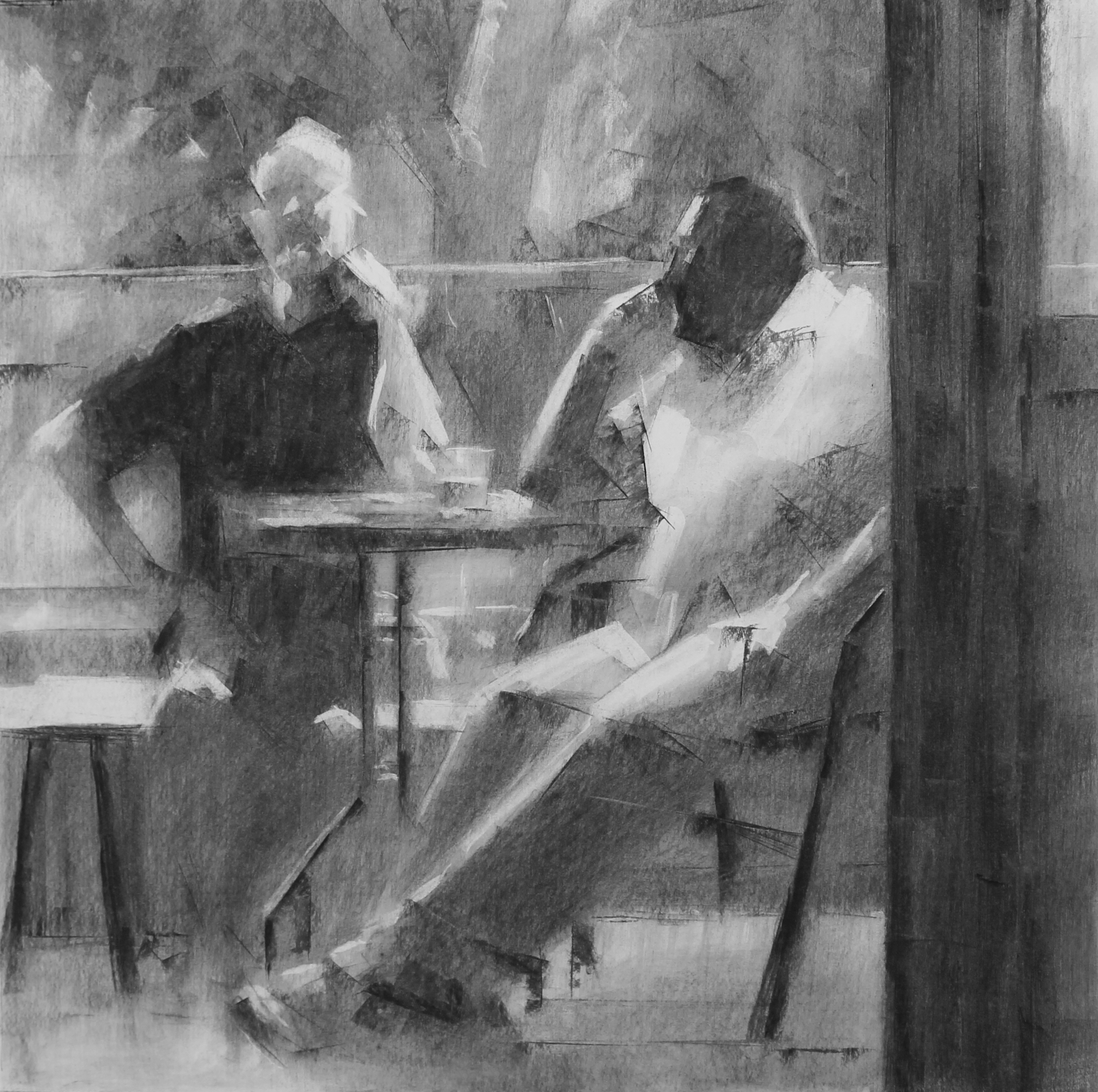Tigist Yoseph Ron, Father Son, 2022, Charcoal on paper, 67 x 67 cm