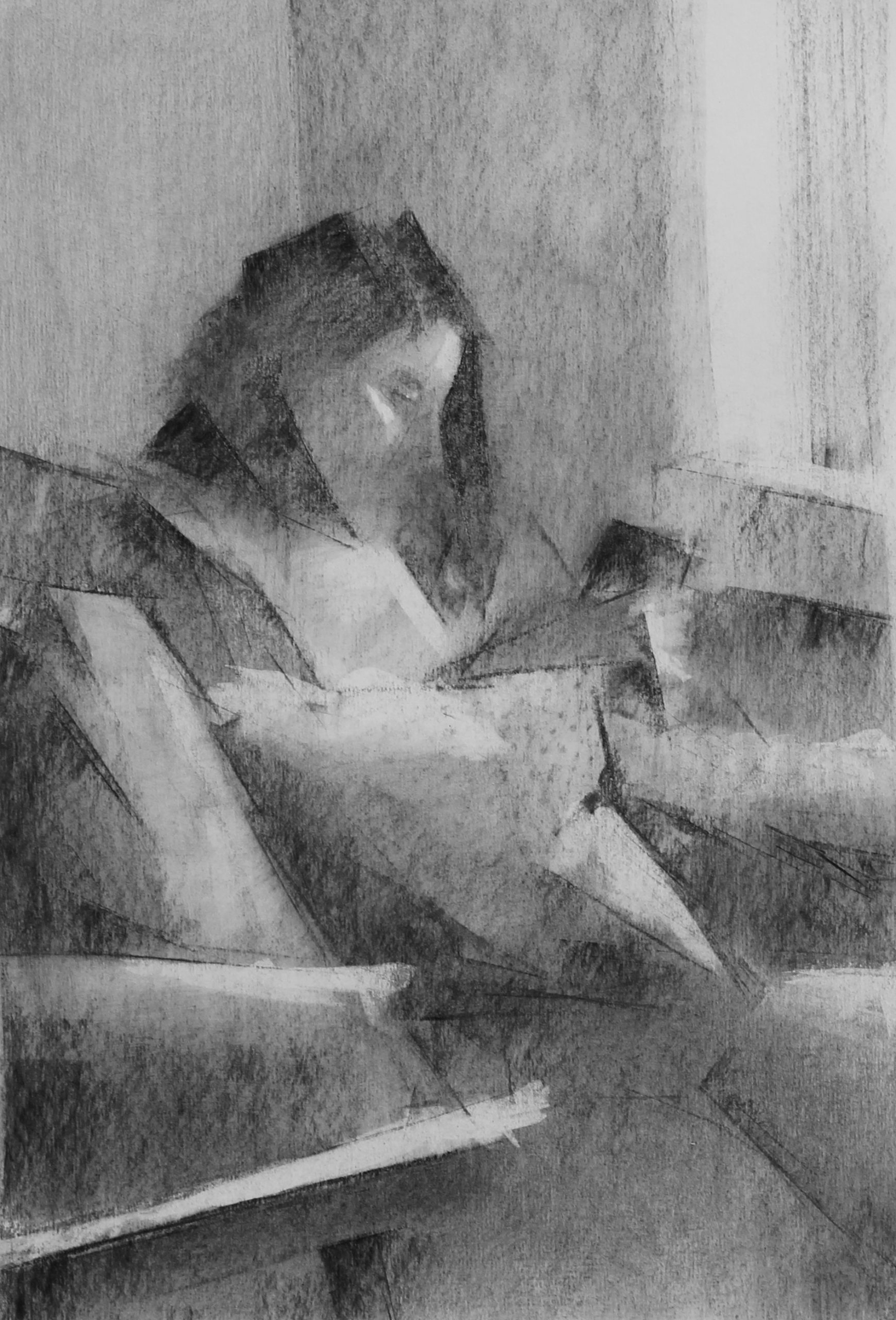 Tigist Yoseph Ron, Noa, 2022, Charcoal on paper, 21 x 33 cm