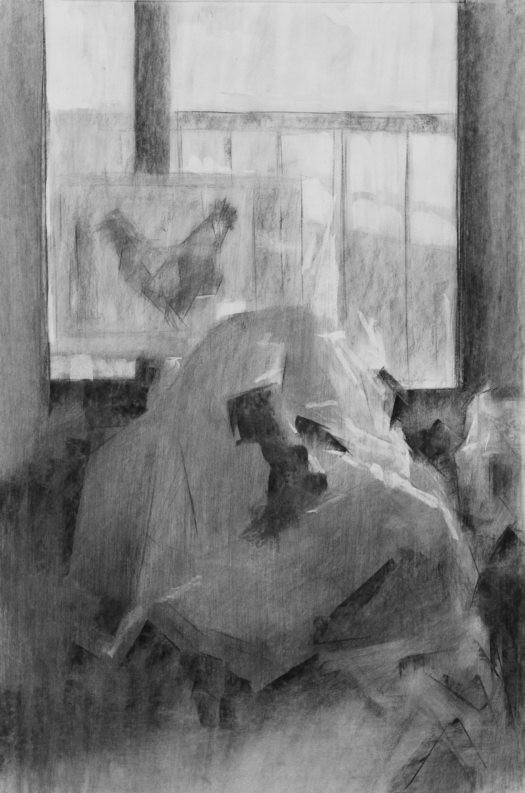 Tigist Yoseph Ron, Tatey, 2022, Charcoal on paper, 41 x 61 cm