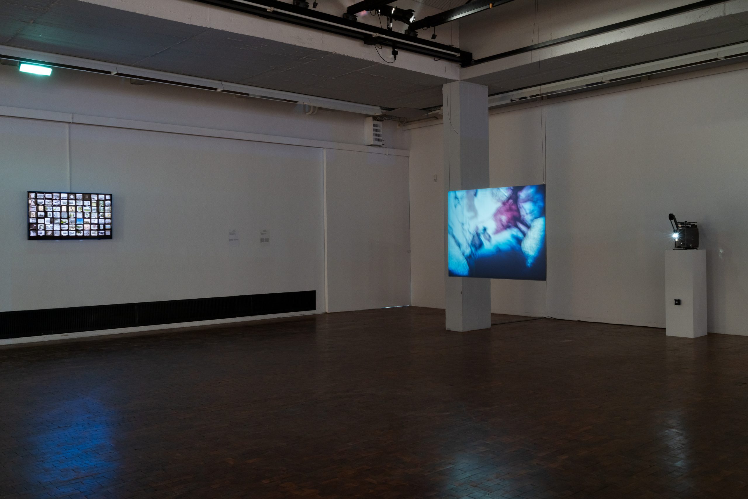 Dana Levy, Clément Cogitore, installation view, 12th Berlin Biennale, Akademie der Künste, Hanseatenweg, 11.6.–18.9.2022
Photo: dotgain.info

From left to right:

Dana Levy, History Lessons, 2022
50’’ LED screen with 77 antique magica lantern slides mounted on the screen; video, loop, 4′

Clément Cogitore, Lascaux, 2017
16mm film, color, loop, 4′′