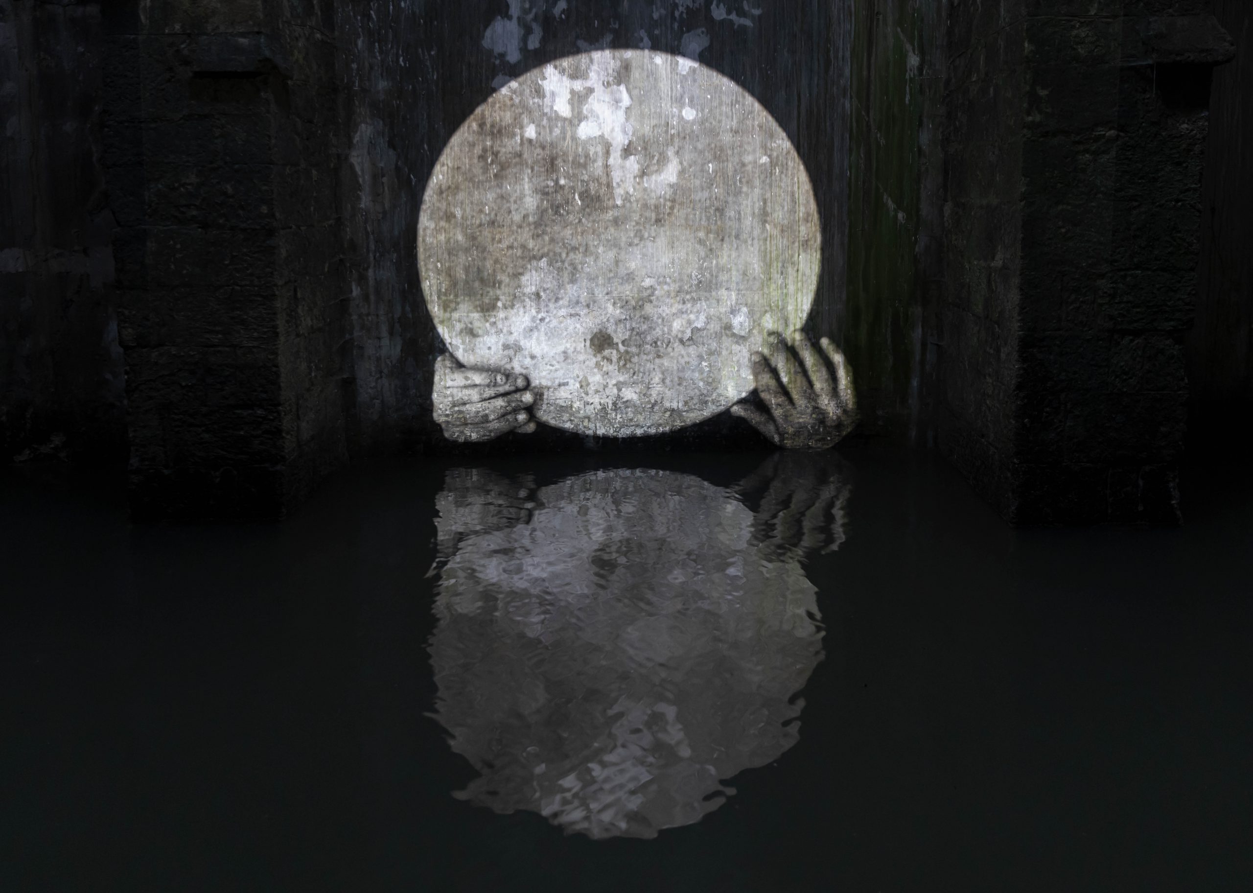 Reflection, Multichannel audiovisual installation, 21 minutes, The Arches Pool (installation view). Photo by Ron Peled
