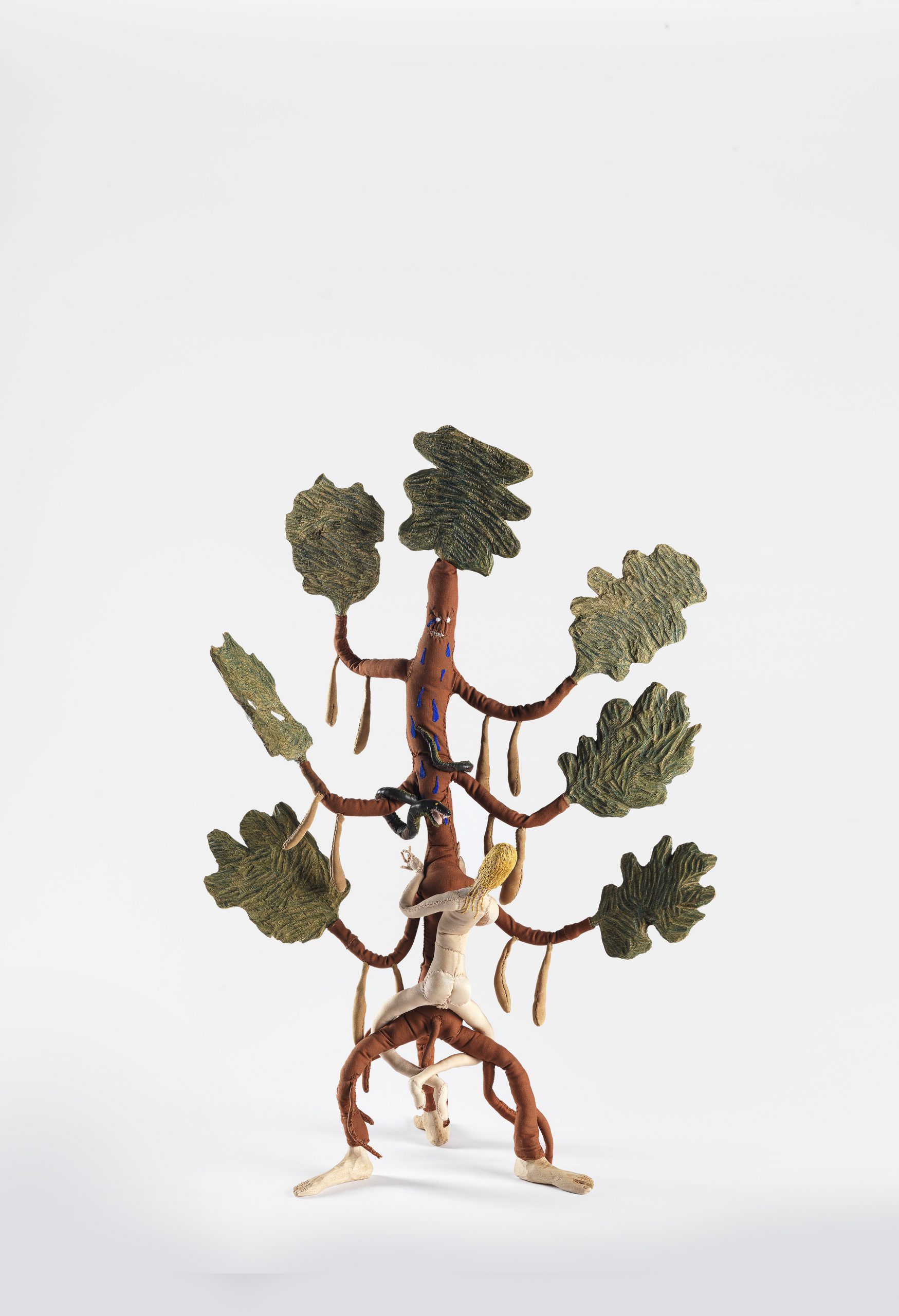 Tree of the knowledge, 2021, Fabric and Linden Wood 67x55x33 cm